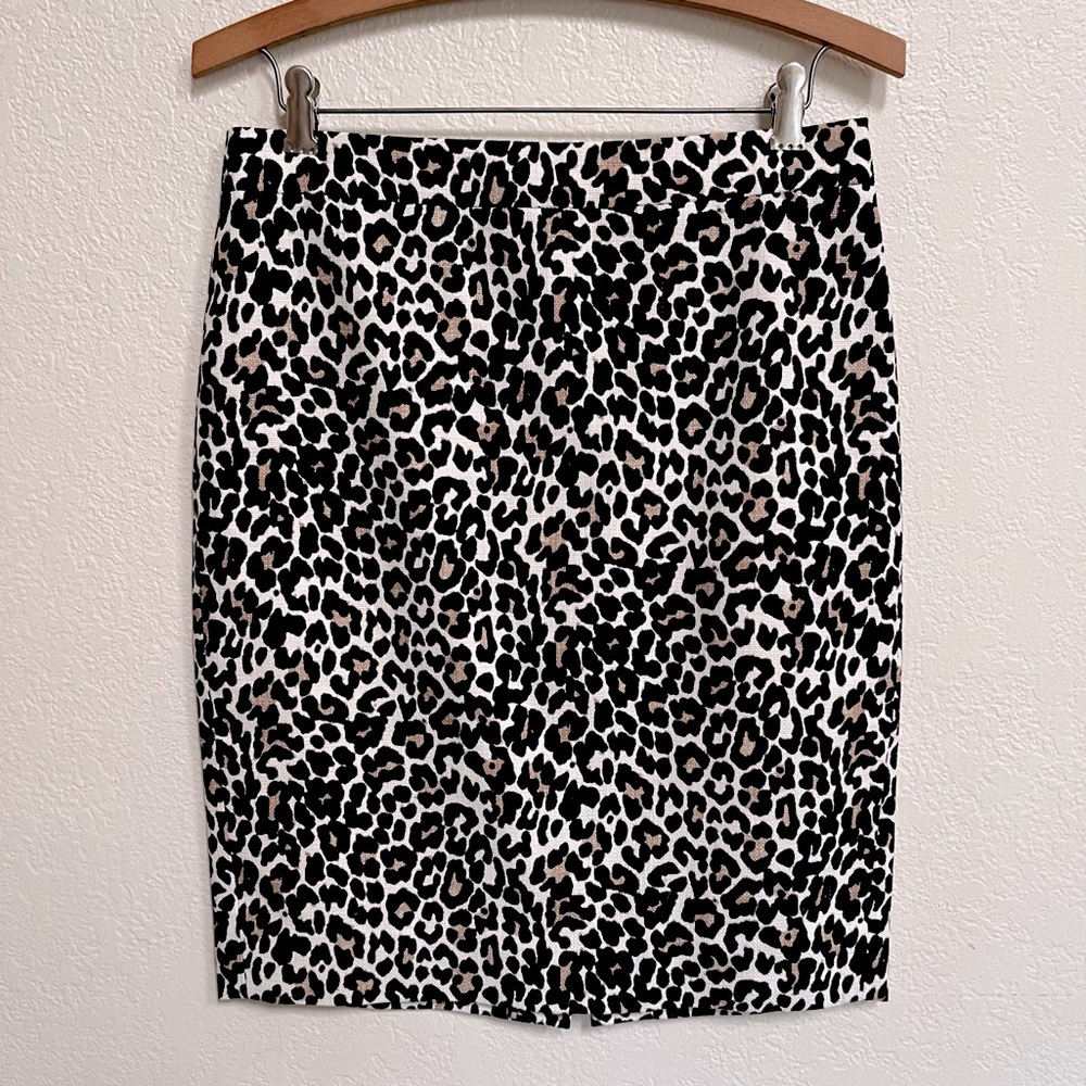 J Crew Pencil Skirt in Leopard Print Bi-Stretch Cotton Size 0 Animal Print
